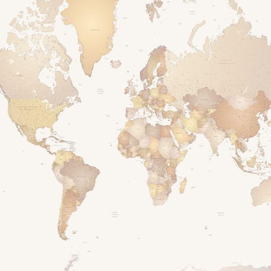Фотообои World Map, Mr Perswall с изображением классической карты мира песочных оттенков в современной подаче. Фотопанно для гостиной, детской, большой ассортимент, бесплатная доставка.