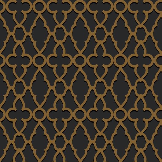 Купить английские флизелиновые обои Cole & Son® The Pearwood Collection Арт.116/6025 c бронзовым геометрическим орнаментом на черном фоне. Обои для гостинной, спальни, для спальни.