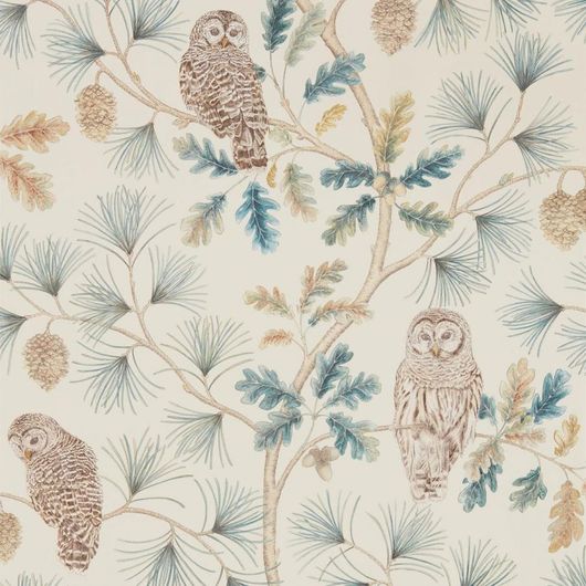 Заказать сказочные флизелиновые обои для детской Owlswick из коллекции Elysian от Sanderson арт. 216595 с изображением сов на ветвях можно выбрать на сайте odesign.ru