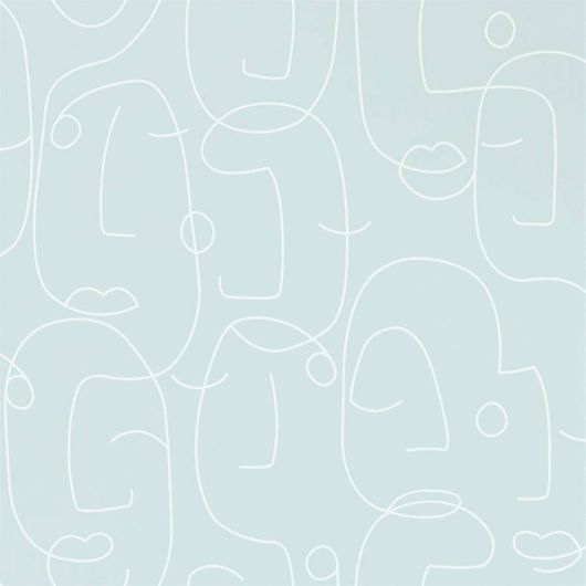 Выбрать обои в столовую арт. 112008 дизайн Epsilon из коллекции Zanzibar от Scion, Великобритания с  принтом вдохновленным Пикассо в виде абстрактных портретов на серо-голубом фоне в интернет-магазине в Москве, большой ассортимент