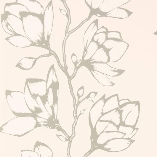 Заказать обои в прихожую арт. 112145 дизайн Lustica из коллекции Salinas от Harlequin, Великобритания с крупным рисунком цветов серебристого цвета  на пастельно-розовом фоне в салоне в Москве, бесплатная доставка