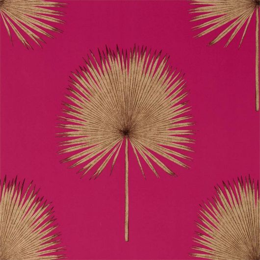 Крупные листья на ярком розовом фоне от производителя Sanderson коллекция The Glasshouse дизайн Fan Palm арт. 216638 прекрасно подойдут для ремонта гостинной