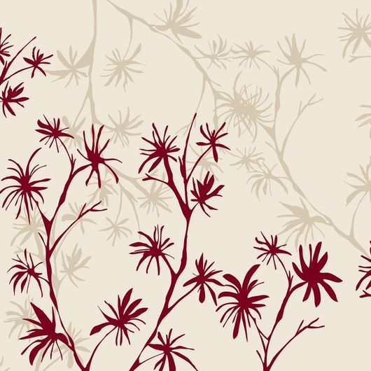 Фотообои DM201-2. Бордовые и серые ветви с листвой тропического дерева на фоне бежевого цвета. Фотопанно Mr Perswall, Шведские обои, выбрать в каталоге