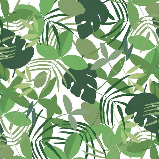 Фотообои Артикул P031701-8 Mr Perswall Швеция  с изображением тропических зеленых листьев на белом фоне, купить в Москве