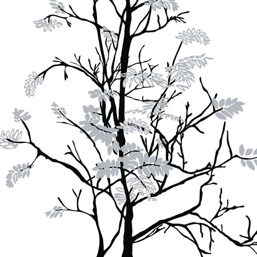 Фотообои арт. P031802-8 Perswall Швеция с изображением дерева рябины серо-черного цвета на белом фоне