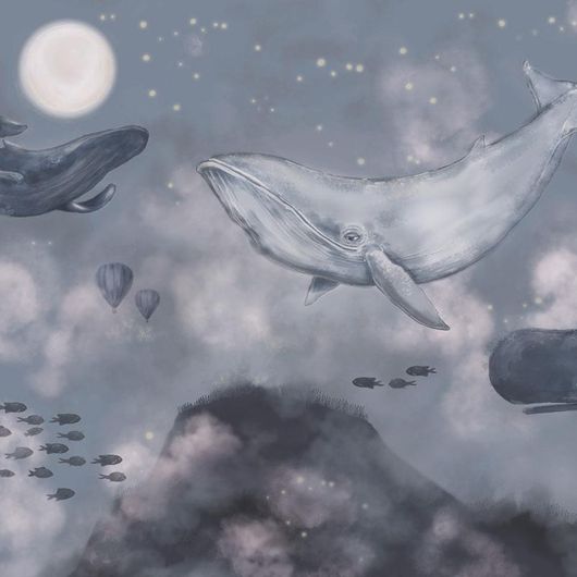 Морские животные, которые проплывают по звездному небу. Крупные киты, кашалот. Шведские фотообои  из коллекции Mr Perswall "Imaginarium" P280134-8-zoom. Заказать в интернет-магазине. Бесплатная доставка.