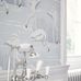 Заказать английские обои в гостиную арт. 112155 дизайн Salinas из коллекции Salinas от Harlequin, Великобритания с изображением фламинго молочного цвета на серо-голубом фоне на сайте Odesign.ru