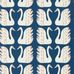Английские обои Swim Swam Swan, артикул 112792, из каталога Garden of Eden от Scion с симметричным узором белых лебедей на темно синем фоне. Обои с птицами купить с доставкой.