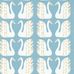 Английские обои Swim Swam Swan, артикул 112792, из каталога Garden of Eden от Scion с симметричным узором белых лебедей на голубом фоне. Обои с птицами купить в Москве.