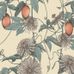 Обои Fardis - Skardu арт. 117077, где представлен изысканный растительный узор из вьющихся стеблей страстоцвета, украшенного необычными цветами и красочными плодами оранжевых и бирюзовых оттенков, на фоне структурного металлика цвета шампанского.  Английские обои, подобрать обои, Каталог обоев.