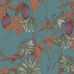 Обои Fardis - Skardu арт. 117080, где представлен изысканный растительный узор из вьющихся стеблей страстоцвета, украшенного необычными цветами и красочными плодами оранжевых и рубиновых оттенков, на фоне структурного металлика цвета морской волны. Обои для квартиры, обои на стену, дизайнерские обои.