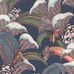 Флизелиновые обои Hoopoe Leaves от Cole & Son в оттенках кораллового, розового и оливкового на темно-синем фоне с пышным графичным узором из листьев и цветов среди которых прячутся удоды, жуки и богомолы. Купить английские обои в салонах Москвы.