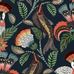 Узор обоев Nene от Cole & Son создан по мотивам вазы, украшенной образами причудливого мира: рыбы, цепляющиеся за ветки деревьев,
и венценосный журавль, расцветка которого напоминает этническую маску, среди живописных листьев и цветов в оттенках оранжевого, петролевого и зеленого на чернильном фоне. Купить обои в интернет-магазине с бесплатной доставкой.