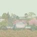 Пейзажное фотопанно Idyll / Идиллия, арт 120/1001M из каталога The Gardens, пр-во Cole&Son, Великобритания с рисунком природной идиллии фонтаном и павлинами на перламутровом фоне.