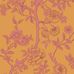 Крупный план рисунка премиальных обоев Paradise Tree арт. 128/2011 от Cole & Son из коллекции Classics II. Детализированный классический узор райского дерева  в смелом мандариновом и цвете гибискуса, демонстрирующий качество печати. Английские обои для стен в спальне, гостинной, коридора или столовой.