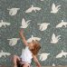 Флизелиновые обои Swans grayed vintage blue and white арт. 139798 — романтичные обои с лебедями для коридора.