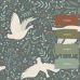 Флизелиновые обои Swans grayed vintage blue and white арт. 139798 — романтичные обои с лебедями для дома.