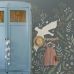 Детское флизелиновое панно Swans grayed vintage blue арт. 159428 с лебедями для акцентной стены в детской.