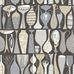 Шведские дизайнерские обои Pottery артикул 1758 из каталога Scandinavian Designers II от Borastapeter с рисунком ваз, кувшинов и лиц серого и бежевого цвета на черном фоне.