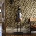 Интерьер гостиной в средневековом стиле декорированный английскими обоями Leicester из каталога Compilation Wallpaper от Morris & Co с цветочно растительным узором в стиле Ар-Нуво