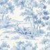 Флизелиновые обои Countryside Morning артикул 6142 из коллекции Blue & White от  Borastapeter с голубым монохромным узором утреннего леса и гуляющими животными