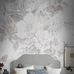 Цифровое панно для спальни Floral Charm Grand Grey, арт 9720W от Borastapeter – фотообои, на которых нарисованы вручную цветочные букеты в пудровых оттенках розового и абрикосового с листвой в приглушенных серых, бежевых и зеленых тонах. Фон выполнен в мягком белом оттенке. Закажите эти изысканные обои в интернет-магазине ODesign. Бесплатная доставка по всей России.