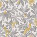 Обои Royal Garden от Cole & Son с живописным рисунком густой листвы черемухи серого цвета, ярко-желтыми гроздьями ягод и птицами. Обои в гостиную, спальню, детскую. Выбрать, заказать, салоны обоев.