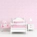 Интерьер спальни для девочки с обоями в облаках с  жемчужными крапинками на розовом фоне