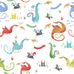Флизелиновые обои в детскую со сказочным сюжетом для мальчиков и многоцветным узором животных и драконов на белом фоне