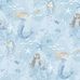 Флизелиновые обои в детскую  с узором морской тематики , кораллами, рыбами и русалками  на голубом фоне