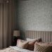 Фрагмент интерьера спальни декорированный шведскими флизелиновыми обоями  "Marie" из каталога BOROSAN HEM