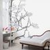 Фотообои арт. P031802-4 Perswall Швеция с изображением дерева рябины  серо-черного белом фоне в интерьере спальни