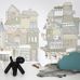 Флизелиновые фотопанно из Швеции коллекция HIDE&SEEK от Mr.PERSWALL под названием Cartoon City. Панно в детскую в пастельных тонах с нарисованными высотными зданиями, самовывоз и доставка