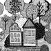 Фото обои украшены выразительными черно-белыми графическими иллюстрациями домов и деревьев, которые можно раскрасить. Шведские фотообои  из коллекции Mr Perswall "Imaginarium" p280138-6 Заказать в интернет-магазине. Бесплатная доставка.