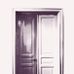 Фотообои DM232-2 с изображением двухстворчатой двери в классическом стиле в сиренево-белых тонах на белом фоне. Купить обои в Москве, шведские обои, фотообои, салон обоев, магазин обоев, бесплатная доставка.