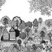 Фото обои украшены выразительными черно-белыми графическими иллюстрациями домов и деревьев, которые можно раскрасить. Шведские фотообои  из коллекции Mr Perswall "Imaginarium" p280138-6 Заказать в интернет-магазине. Бесплатная доставка.