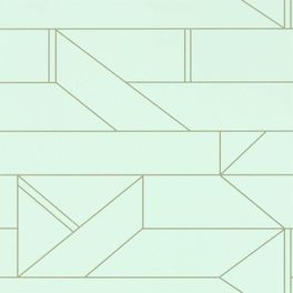 Купить обои в спальню арт. 112013 дизайн Barbican   из коллекции Zanzibar от Scion, Великобритания с современным геометрическим принтом серебристого цвета на светло-зеленом фоне в салоне обоев Одизайн в Москве