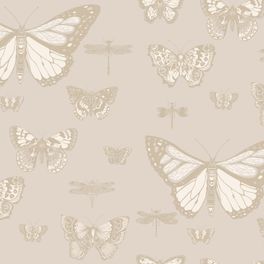 Обои из Великобритании коллекция  WHIMSICAL от COLE & SON. Обои Butterflies & Dragonflies разномасштабные бабочки и стрекозы для детской в серебристо-серых тонах. Купить обои в интернет-магазине, онлайн оплата, бесплатная доставка.