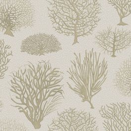 Обои Seafern от Cole & Son созданы по мотивам ботанических гравюр конца XVIII века с изображением различных видов кораллов цвета старого золота. В качестве фона использован узор “Vermicelli” из архива фабрики в светло-серых оттенках. Обои для гостиной, спальни купить в интернет-магазине, онлайн оплата.