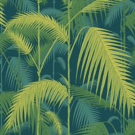 Обои Palm Jungle от Cole & Son арт. 112/1004. Плотные ветви пальмовых джунглей, лаймового цвета на бензиновом фоне, создают яркий дизан и эффект глубины пространства с помощью цветовых градаций оттенков.