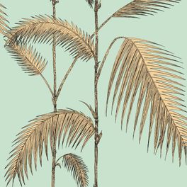 Обои Palm Leaves от Cole & Son арт. 112/2006. Простой, но яркий принт пальмовых листьев, в сочетании мятного цвета с песочным. Графичное исполнение и ритмичный повтор рисунка создают динамичный интерьер. Обои в гостиную, стильные обои, флизелиновые обои