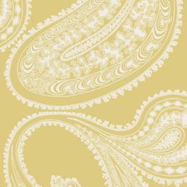 Раджапур - это классический дизайн пейсли в восточном стиле от Cole & Son. Арт. 112/9031 выпущен в благородном желтом  цвете с бархатистым на ощупь флоковым напылением светлого оттенка. Обои в спальню, купить в магазине Одизайн, бесплатная доставка