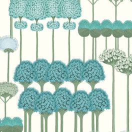 Обои Cole & Son - "Allium" арт. 115/12035 . Цветочный паттерн, создает геометричный рисунок с изображением луковичных растений в цвете чирка и нефритовом на белом фоне. Салон обоев, магазин обоев, купить обои Москва.