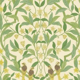 Флизелиновые обои пр-во Великобритания коллекция Seville от Cole & Son, рисунок под названием Jasmine & Serin Symphony изящный растительный узор с птицами на светлом фоне. Обои для гостиной, обои для спальни, обои для кухни. Онлайн оплата, большой ассортимент, купить обои в интернет-магазине Одизайн