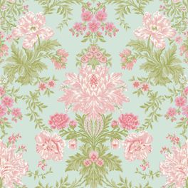 Купить премиальные обои для стен Poppies арт. 128/7034 от Cole & Son из коллекции Classics II. Орнаментальный винтажный принт Poppies в пастельных цветах на мятном фоне, демонстрирует качество печати. Английские обои для стен в спальне, гостинной, коридора или столовой.