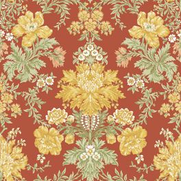 Купить премиальные обои для стен Poppies арт. 128/7037 от Cole & Son из коллекции Classics II. Орнаментальный винтажный принт Poppies в нежно-желтом, кремовом и весенне-зеленом цвете на терракотовом фоне, демонстрирует качество печати. Английские обои для стен в спальне, гостинной, коридора или столовой.