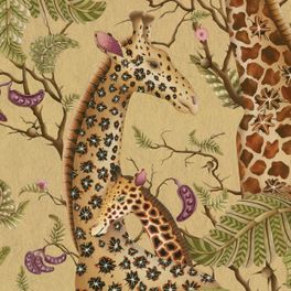 Роскошные флизелиновые обои Royal Giraffe Gilded арт. 129/3010 от Cole&Son каталог Ardmore Baobab, детальная прорисовка королевских жирафов на фоне цвета благородного золота.