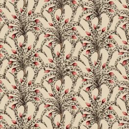 Детальный фрагмент флизелиновых обоев Afrika Damask Sandstone & Ruby арт. 129/5017 от Cole&Son каталог Ardmore Baobab, тонкая прорисовка в виде дамасского дерева органичной формы в цветах землистого песчанника и рубина.