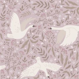 Детские флизелиновые обои Swans lilac purple арт. 130959 — романтичные обои с лебедями.