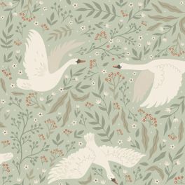 Флизелиновые обои Swans mint green арт. 130960 — романтичные обои с лебедями для комнаты.